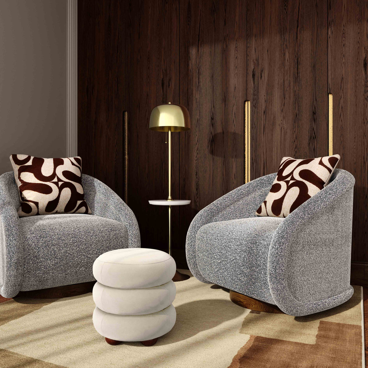 Stefanie Performance Velvet Ottoman - Cream