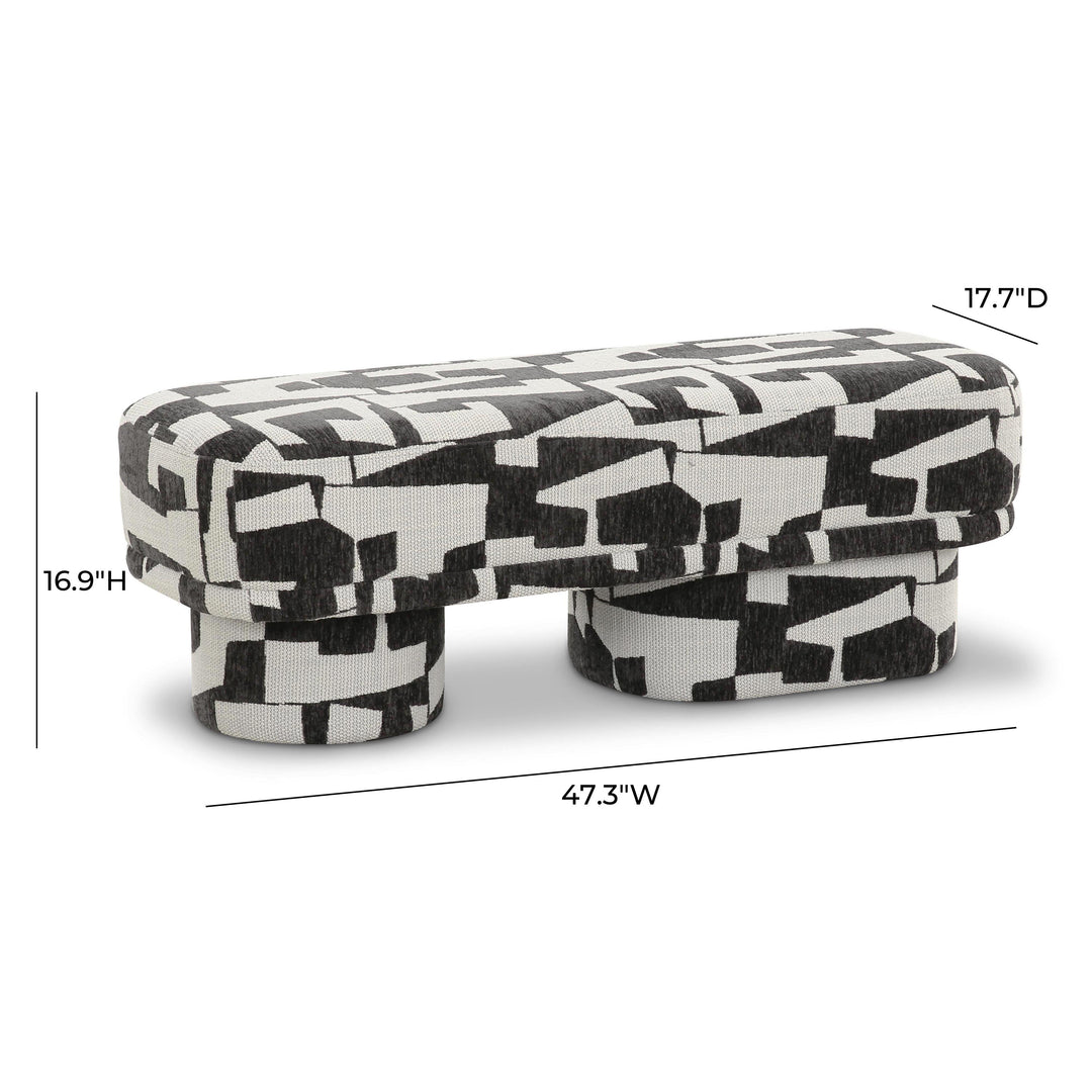 Lena 47" Black and White Performance Jacquard Bench