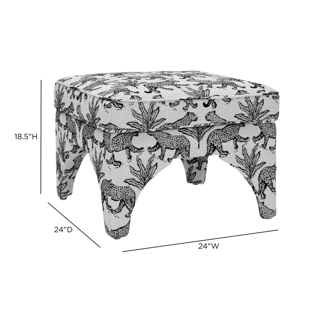 Raji Leopard Performance Jacquard Ottoman - Taupe