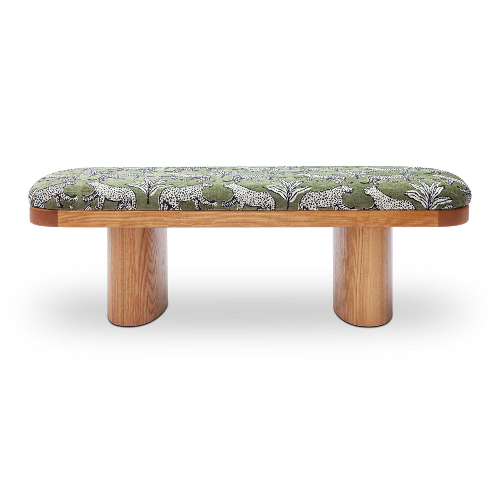 Ollie 48" Olive Green Leopard Performance Jacquard Bench