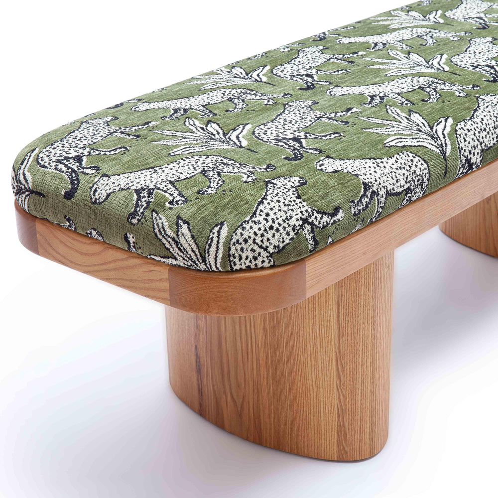 Ollie 48" Olive Green Leopard Performance Jacquard Bench