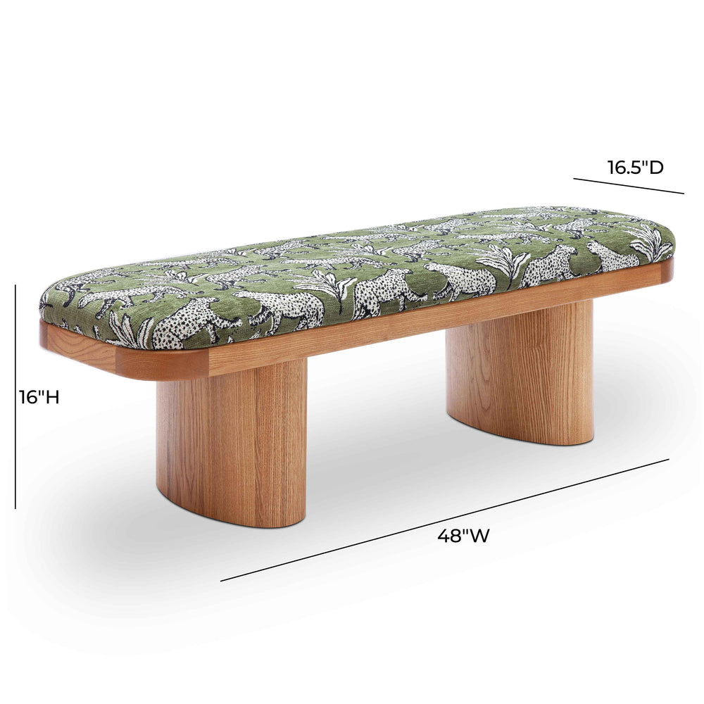 Ollie 48" Olive Green Leopard Performance Jacquard Bench