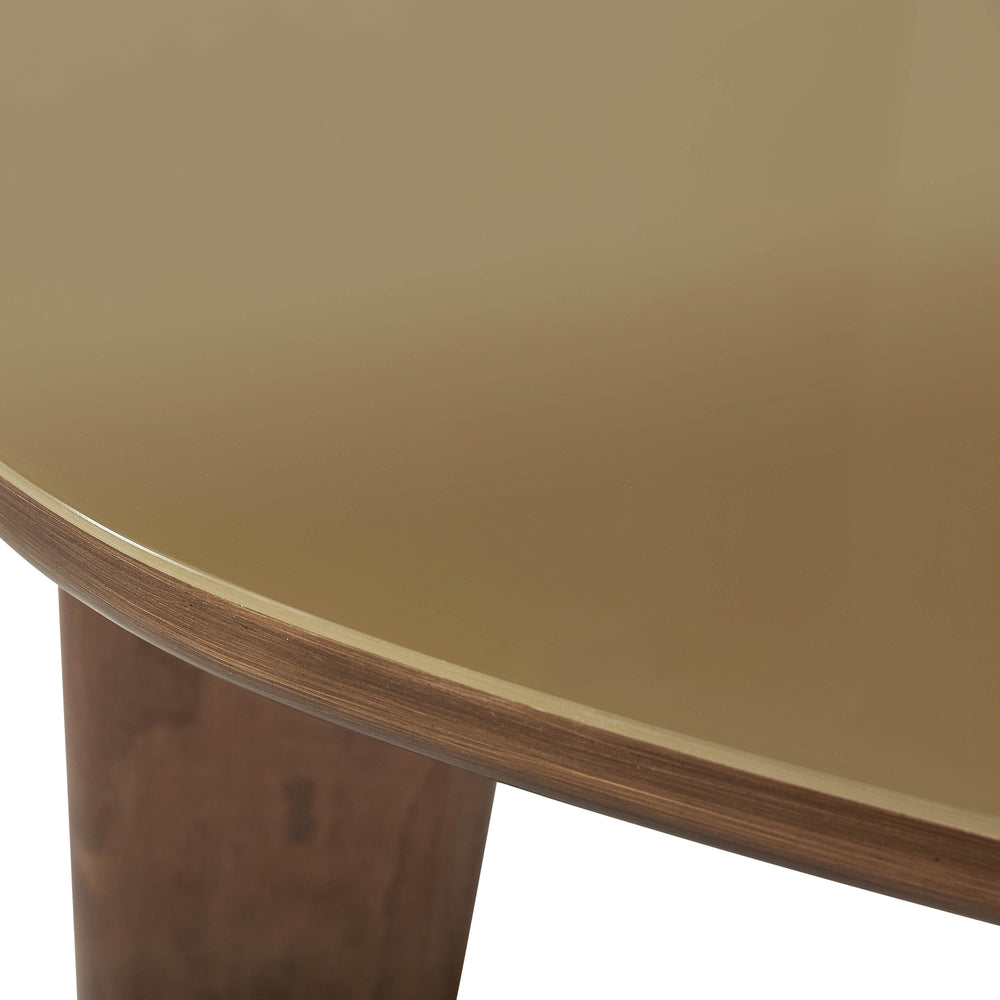 Oani 46" Walnut and Glass Triangular Coffee Table