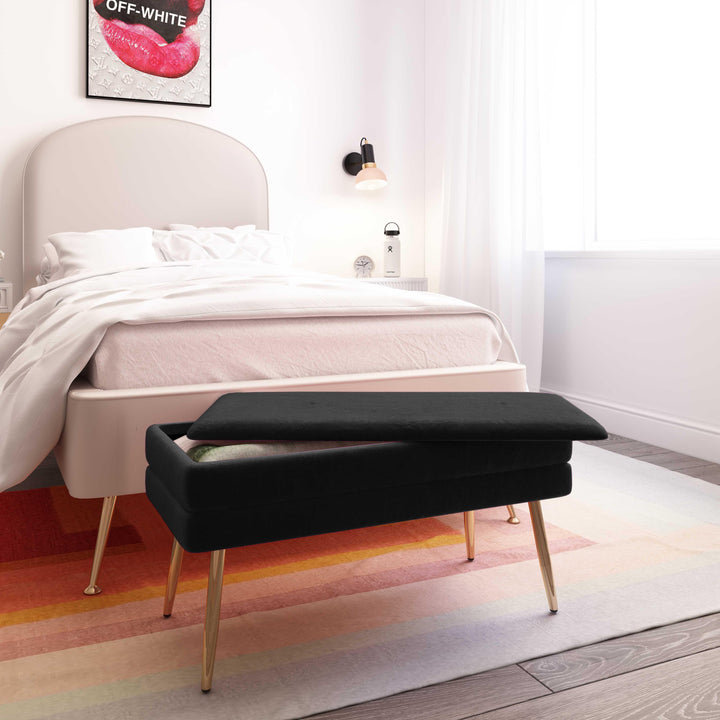 Ziva 31" Black Velvet Storage Bench