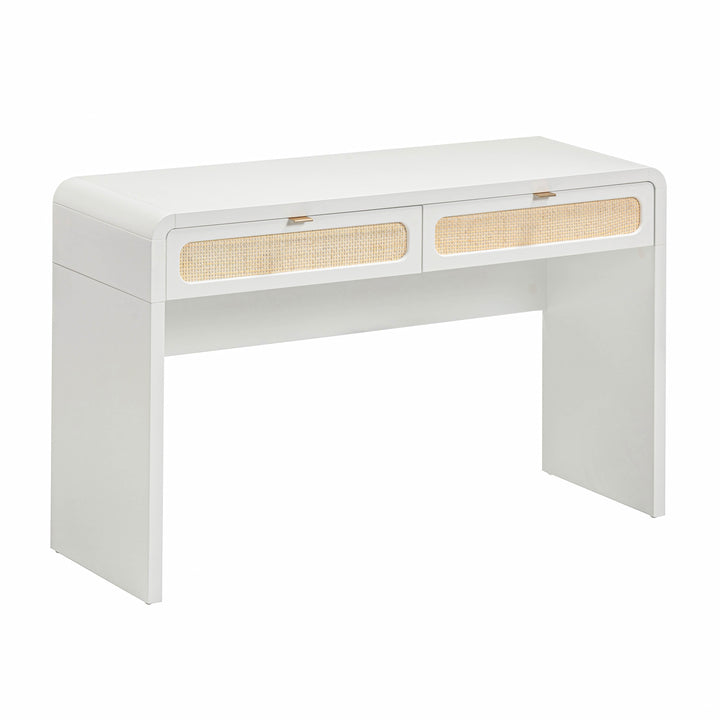 Patty 48" White Rattan 2-Drawer Console Desk