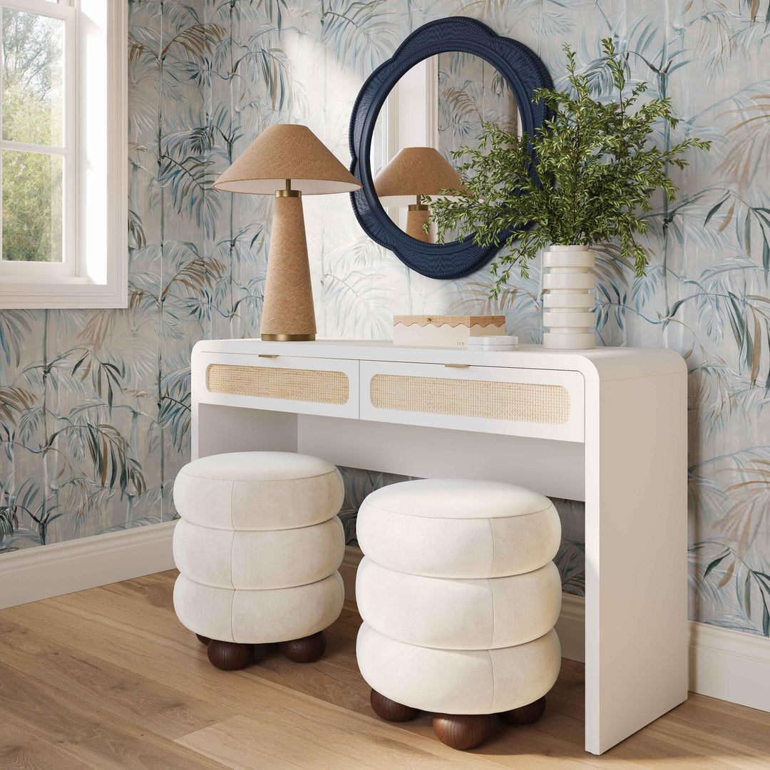 Patty 48" White Rattan 2-Drawer Console Desk