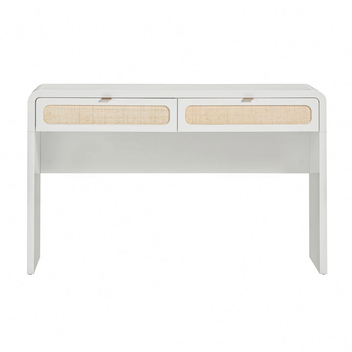Patty 48" White Rattan 2-Drawer Console Desk