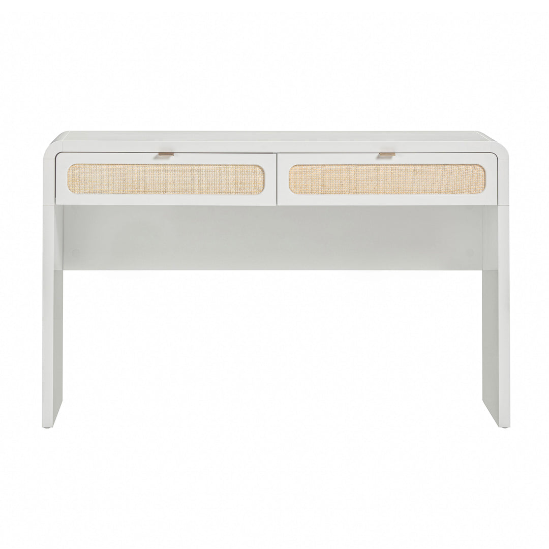 Patty 48" White Rattan 2-Drawer Console Desk