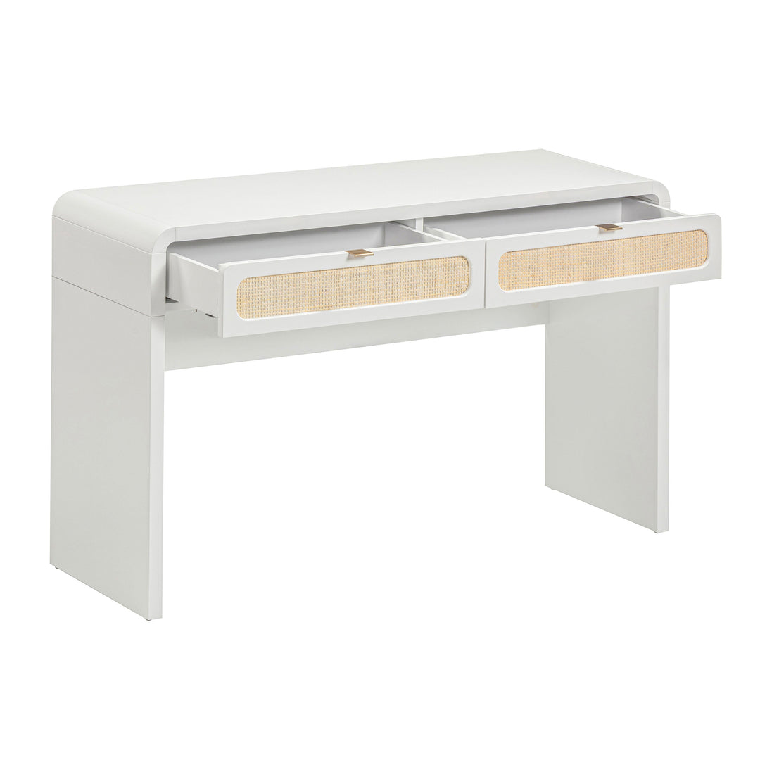 Patty 48" White Rattan 2-Drawer Console Desk