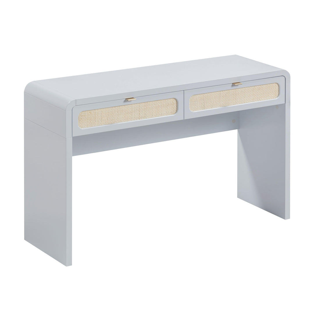 Patty 48" Pastel Blue Rattan 2-Drawer Console Desk