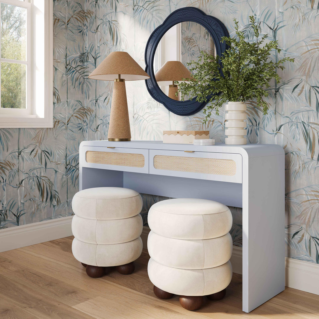 Patty 48" Pastel Blue Rattan 2-Drawer Console Desk