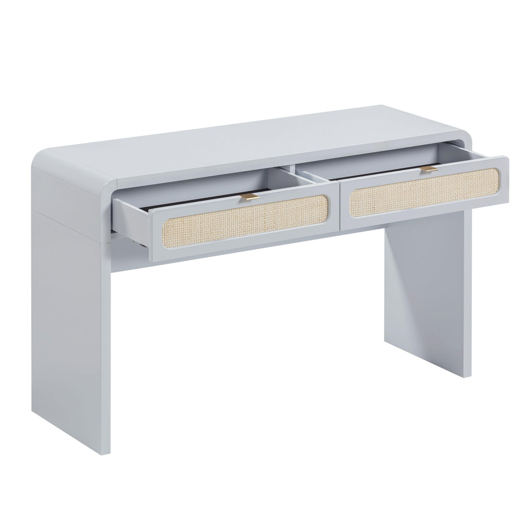 Patty 48" Pastel Blue Rattan 2-Drawer Console Desk