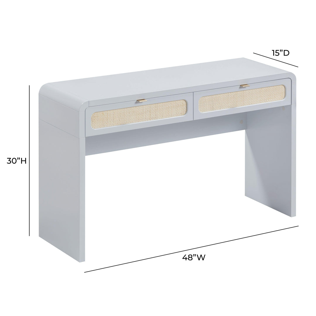 Patty 48" Pastel Blue Rattan 2-Drawer Console Desk