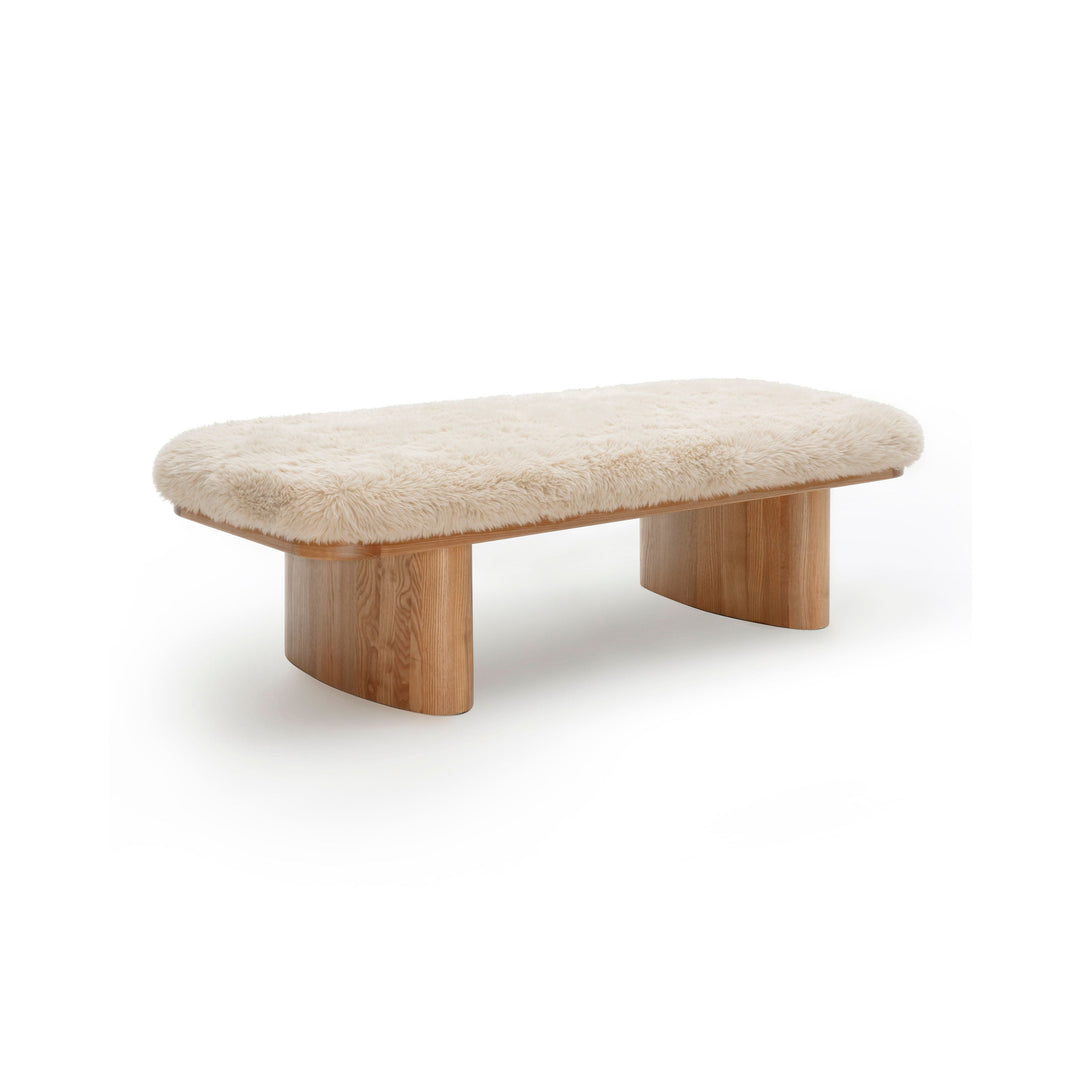 Ollie 56.5" Natural Contract-Grade Straight Vegan Shearling Large Bench