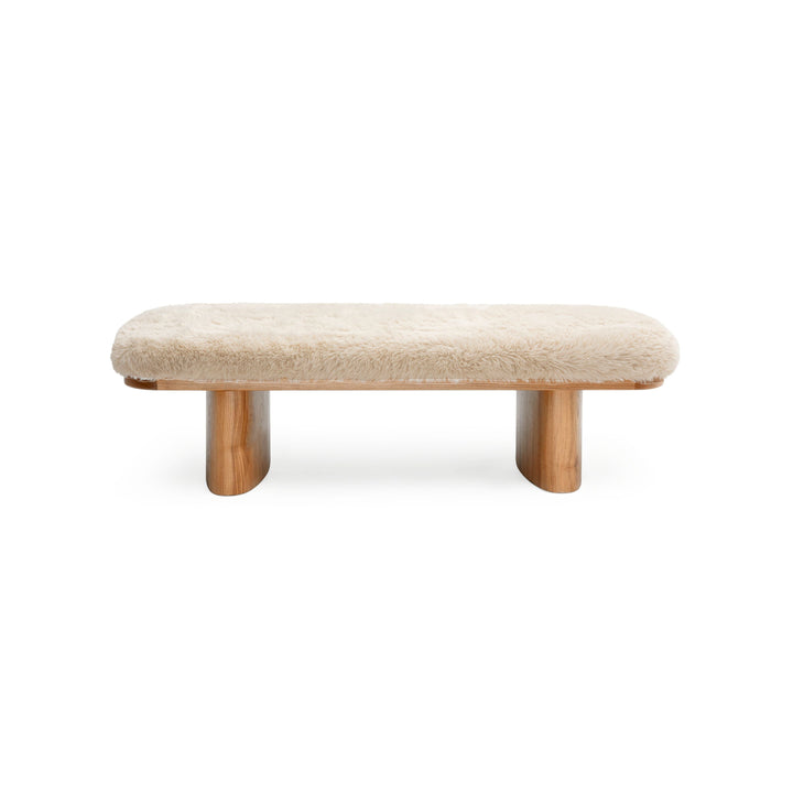 Ollie 56.5" Natural Contract-Grade Straight Vegan Shearling Large Bench