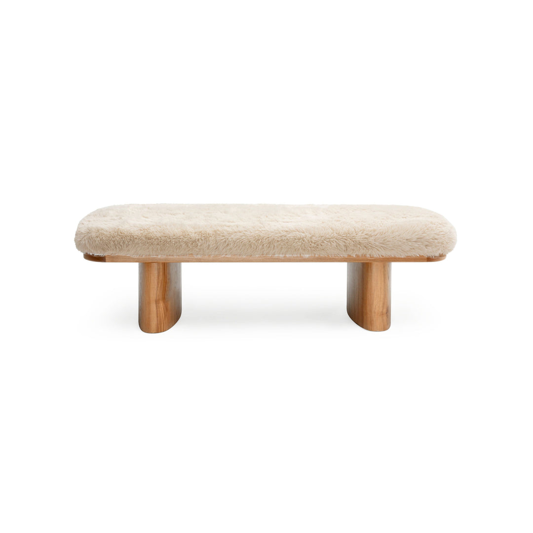 Ollie 56.5" Natural Contract-Grade Straight Vegan Shearling Large Bench