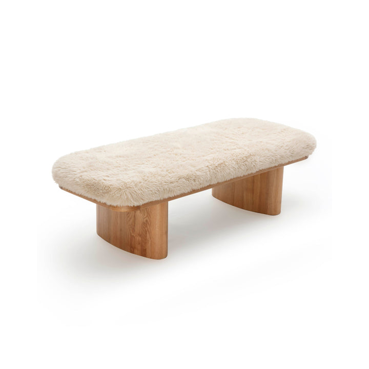 Ollie 56.5" Natural Contract-Grade Straight Vegan Shearling Large Bench