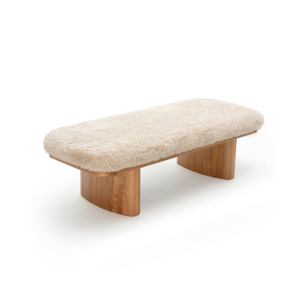 Ollie 56.5" Natural Contract-Grade Straight Vegan Shearling Large Bench