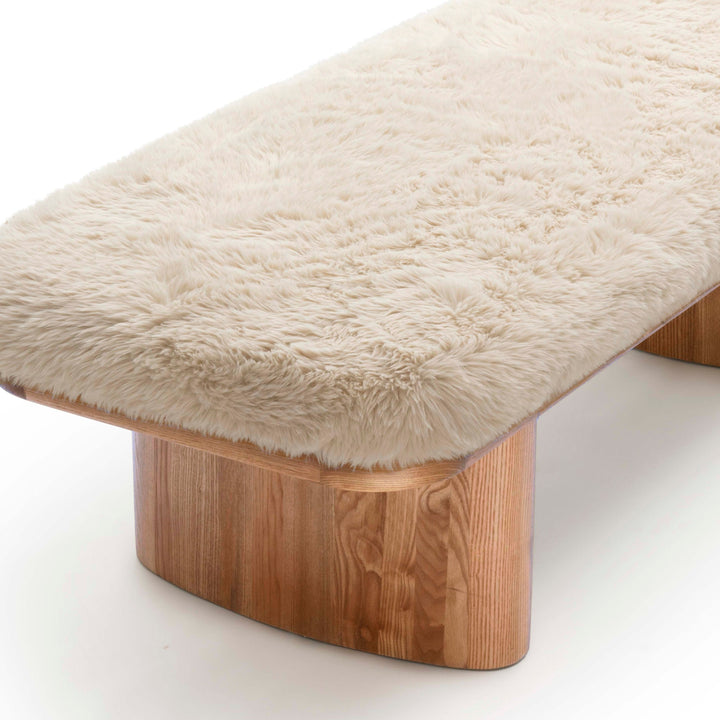 Ollie 56.5" Natural Contract-Grade Straight Vegan Shearling Large Bench
