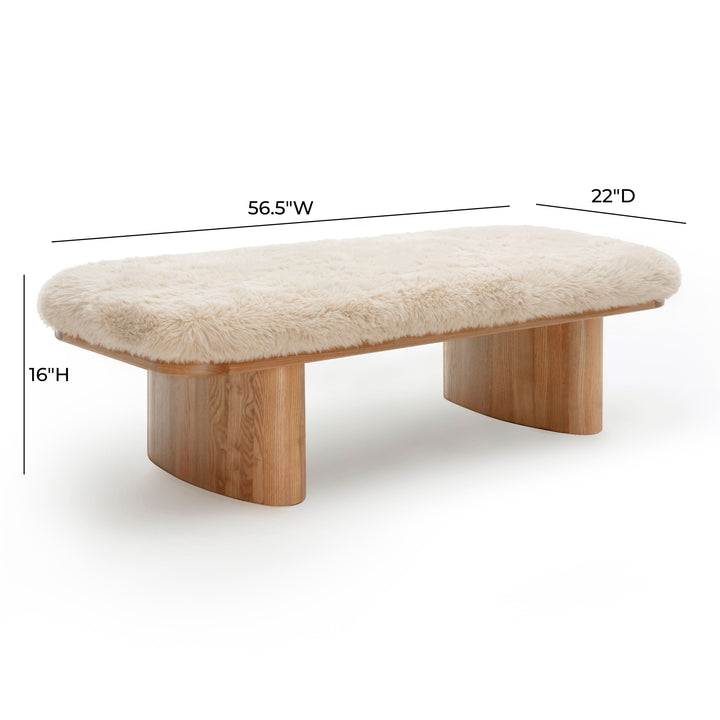 Ollie 56.5" Natural Contract-Grade Straight Vegan Shearling Large Bench