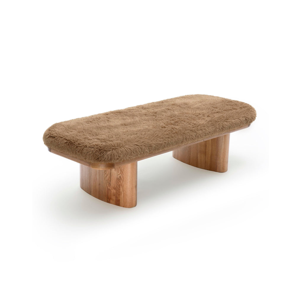 Ollie 56.5" Taupe Contract-Grade Straight Vegan Shearling Large Bench