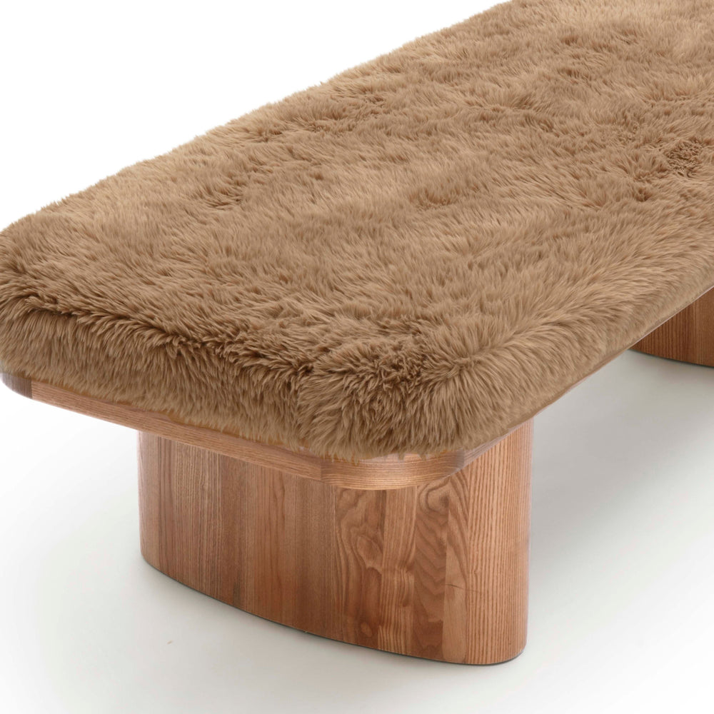 Ollie 56.5" Taupe Contract-Grade Straight Vegan Shearling Large Bench