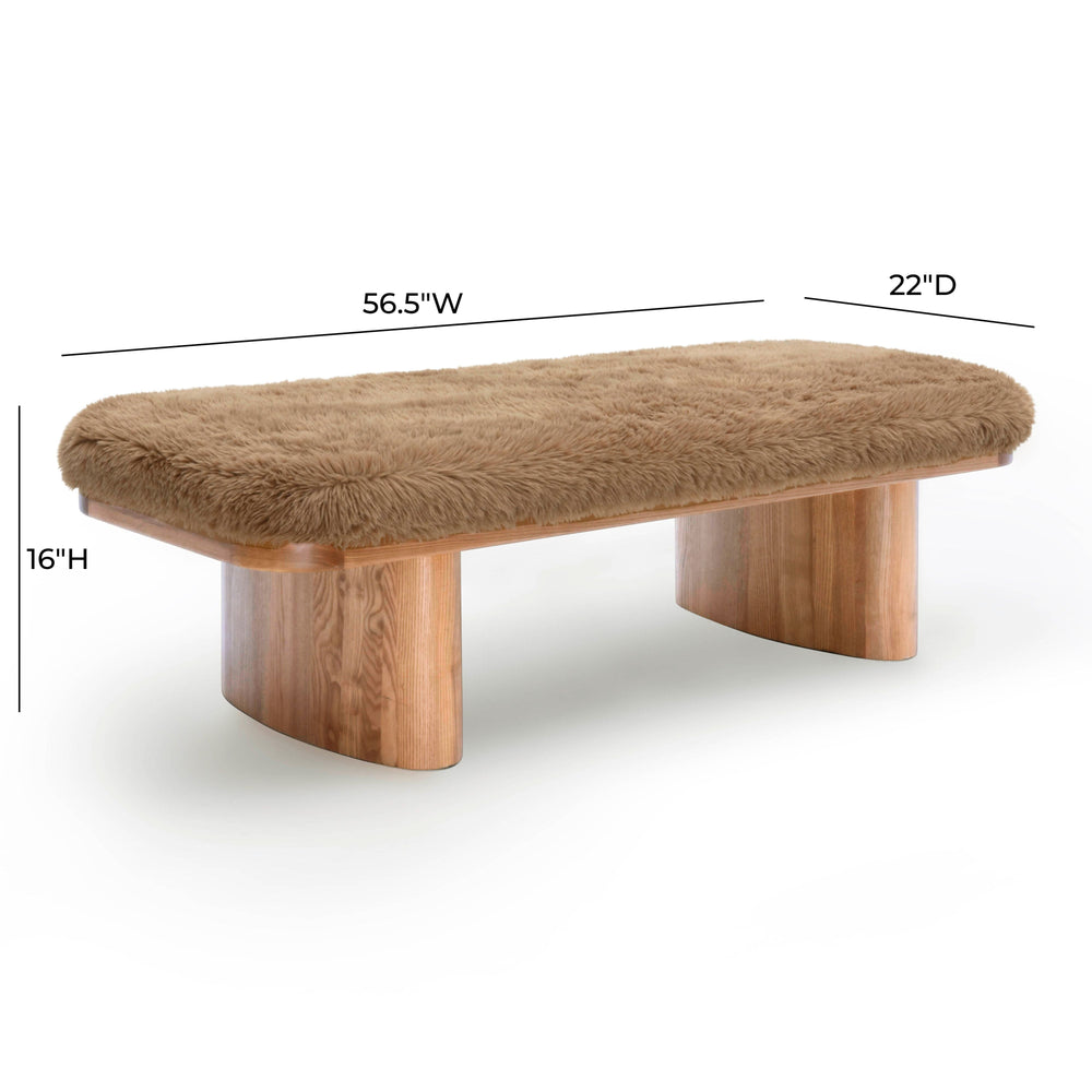 Ollie 56.5" Taupe Contract-Grade Straight Vegan Shearling Large Bench
