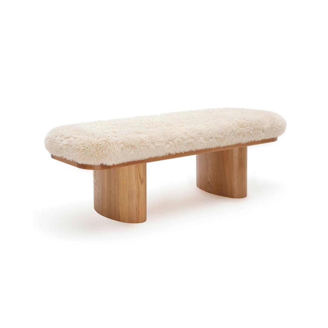 Ollie 48" Natural Contract-Grade Straight Vegan Shearling Bench