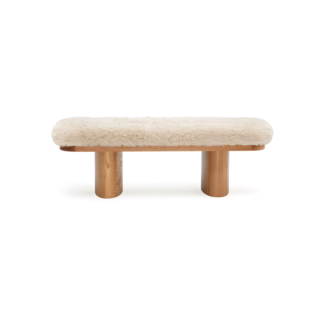 Ollie 48" Natural Contract-Grade Straight Vegan Shearling Bench