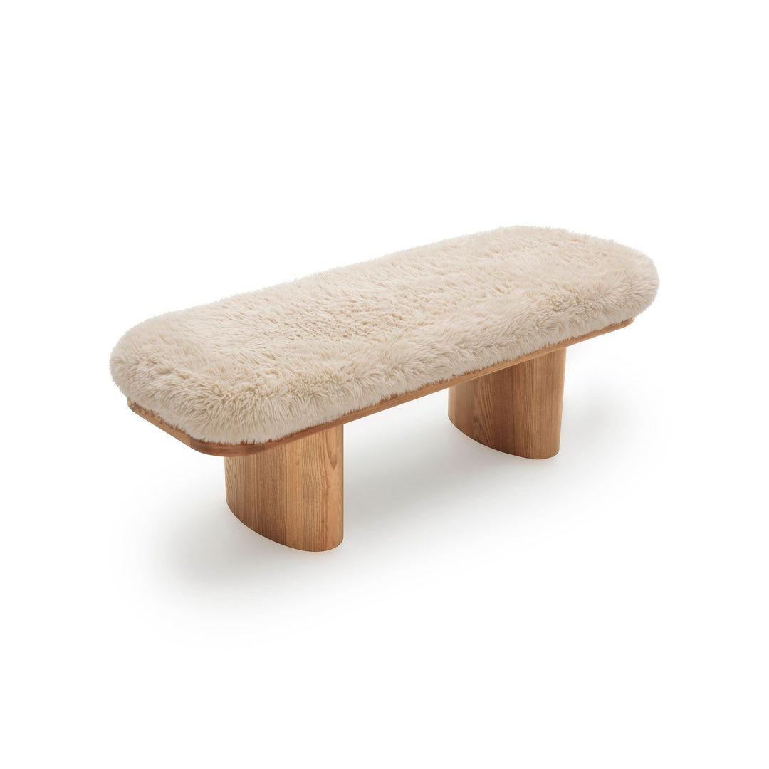 Ollie 48" Natural Contract-Grade Straight Vegan Shearling Bench