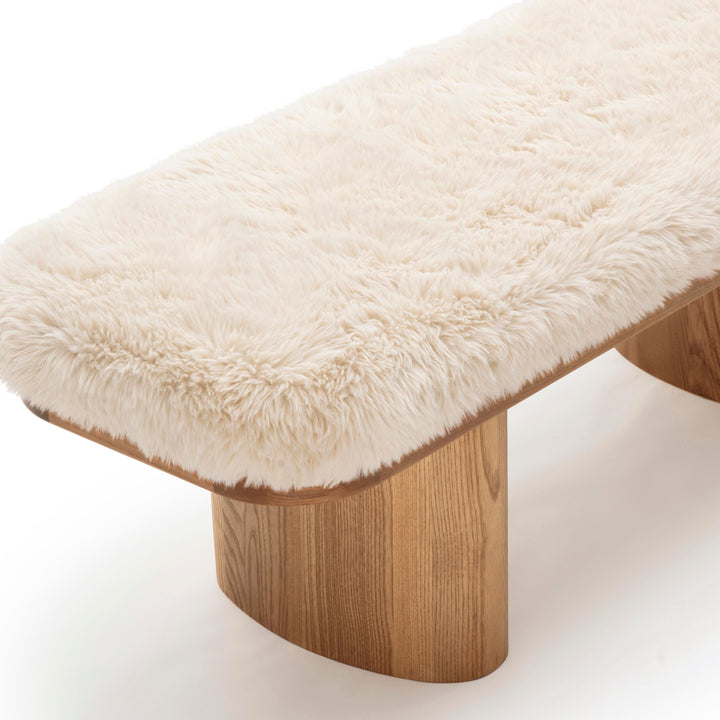 Ollie 48" Natural Contract-Grade Straight Vegan Shearling Bench