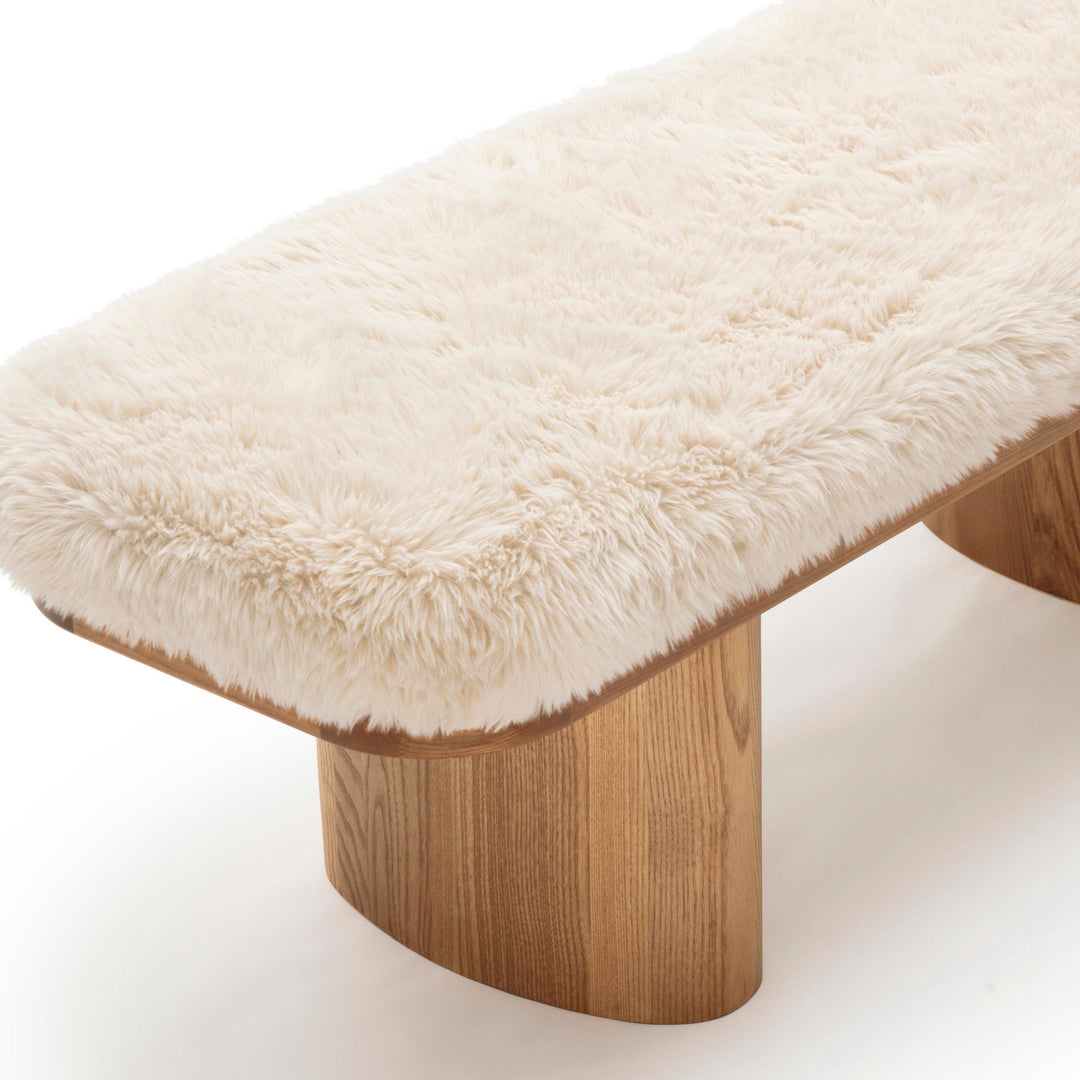 Ollie 48" Natural Contract-Grade Straight Vegan Shearling Bench