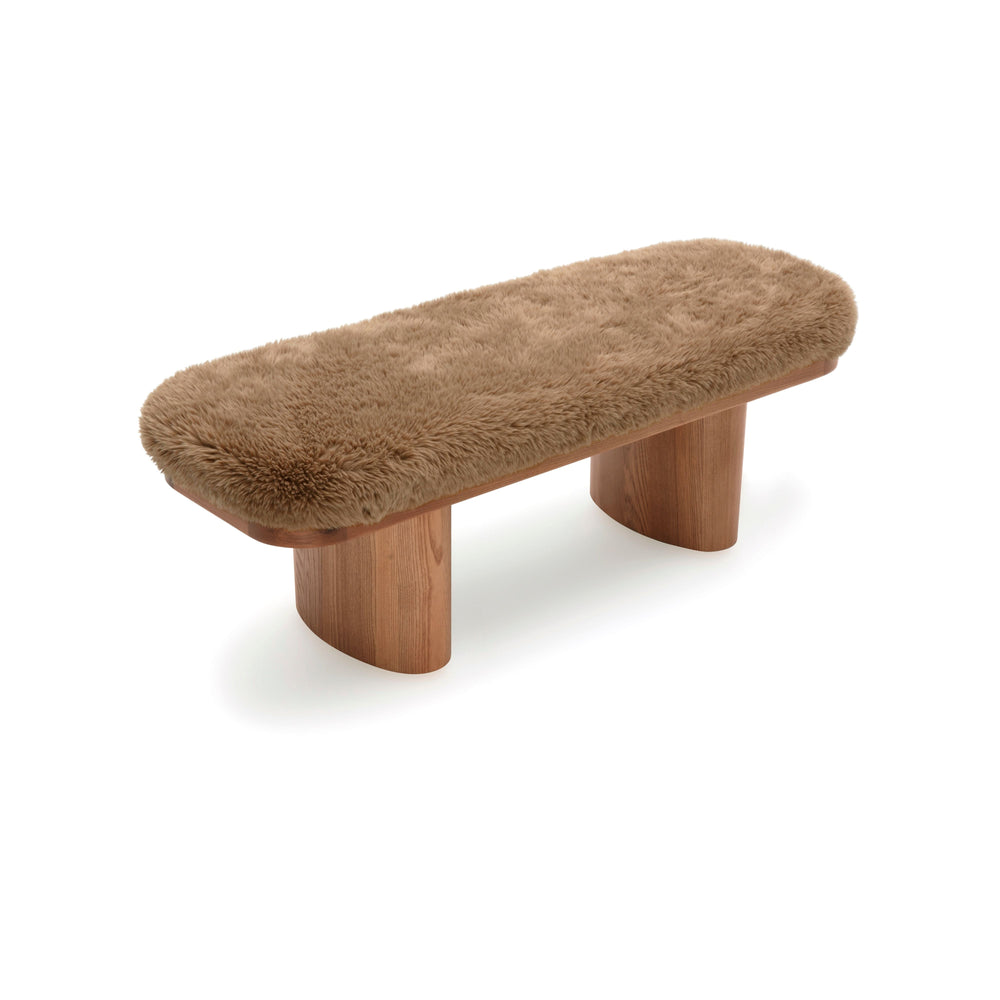 Ollie 48" Taupe Contract-Grade Straight Vegan Shearling Bench