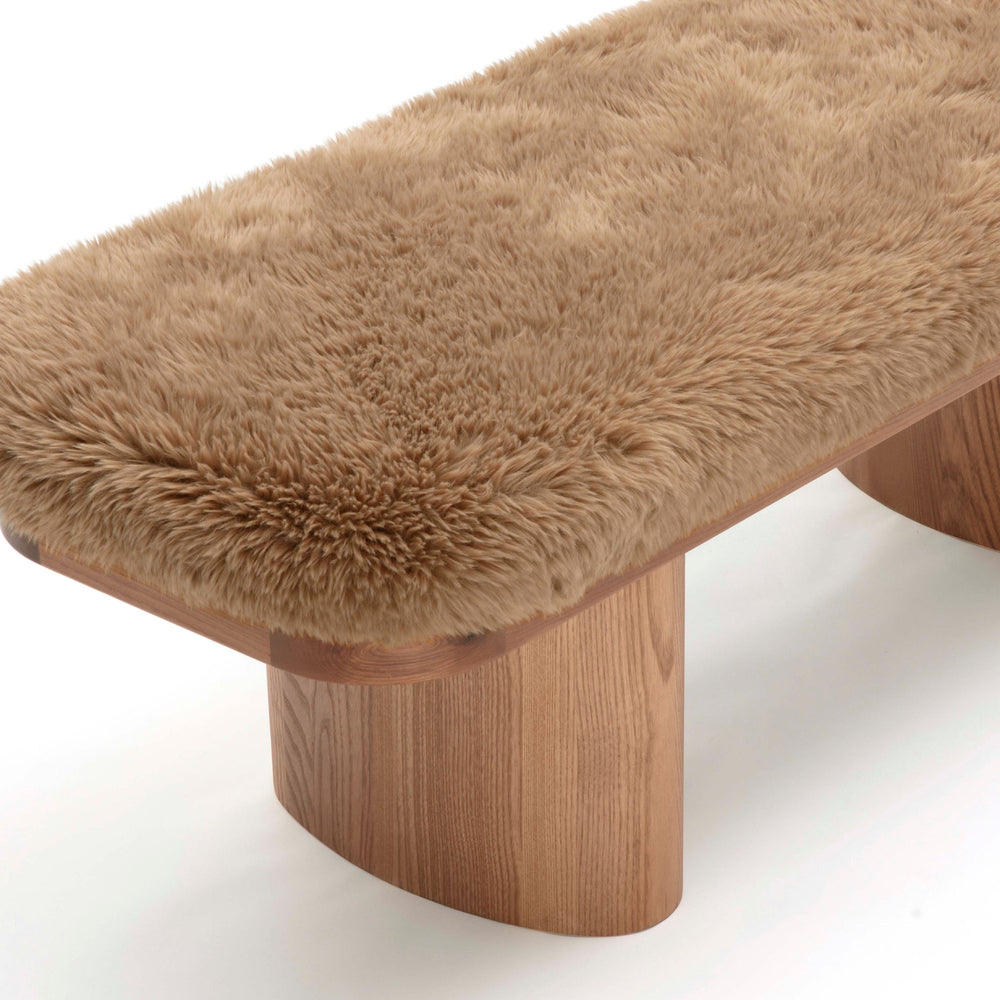 Ollie 48" Taupe Contract-Grade Straight Vegan Shearling Bench