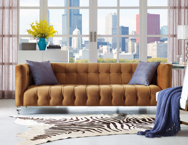 Bea 90" Low & Deep Seated Sofa Cognac Velvet