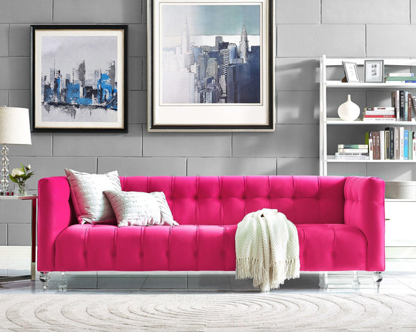 Bea 90" Low & Deep Seated Sofa Pink Velvet