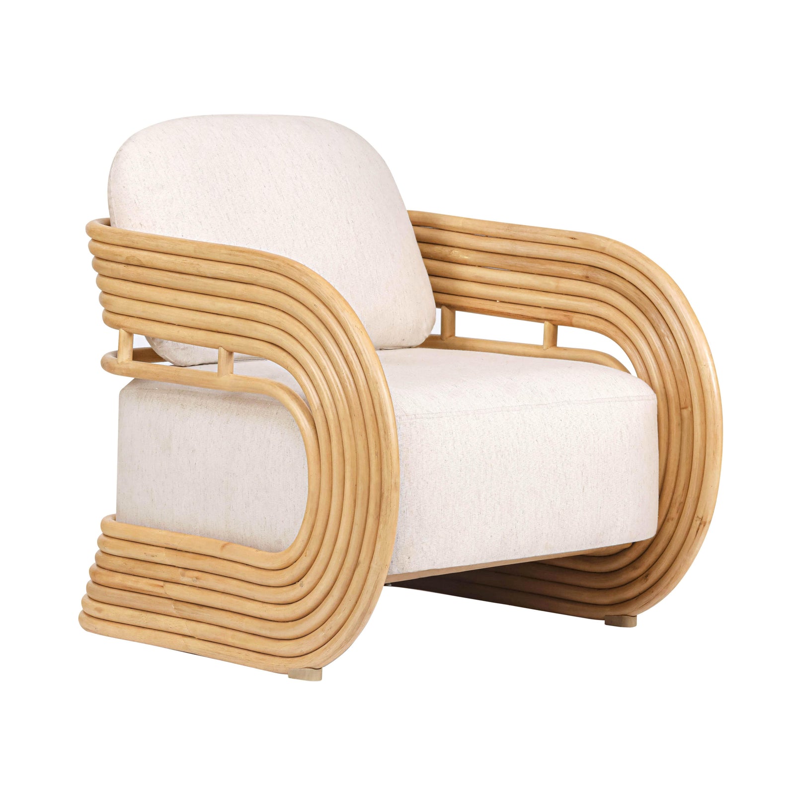 TOV Furniture Lauretta Cream Performance Fabric and Natural Rattan Accent Chair