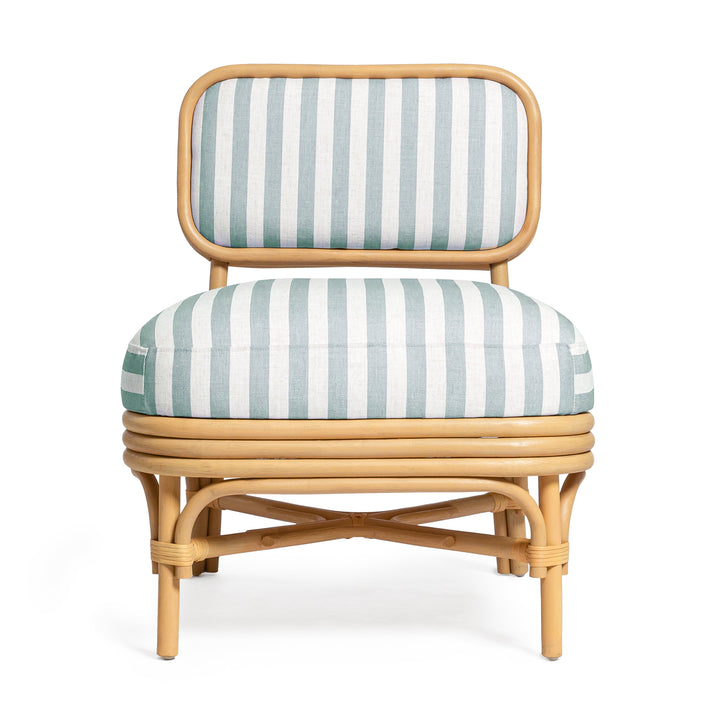 Dorine Striped Performance Linen &amp; Rattan Accent Chair