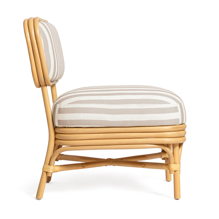 Dorine Striped Performance Linen &amp; Rattan Accent Chair, view 4