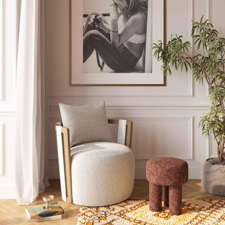 Paolo Textured Contract-Grade Weave Fabric Swivel Accent Chair - Cream