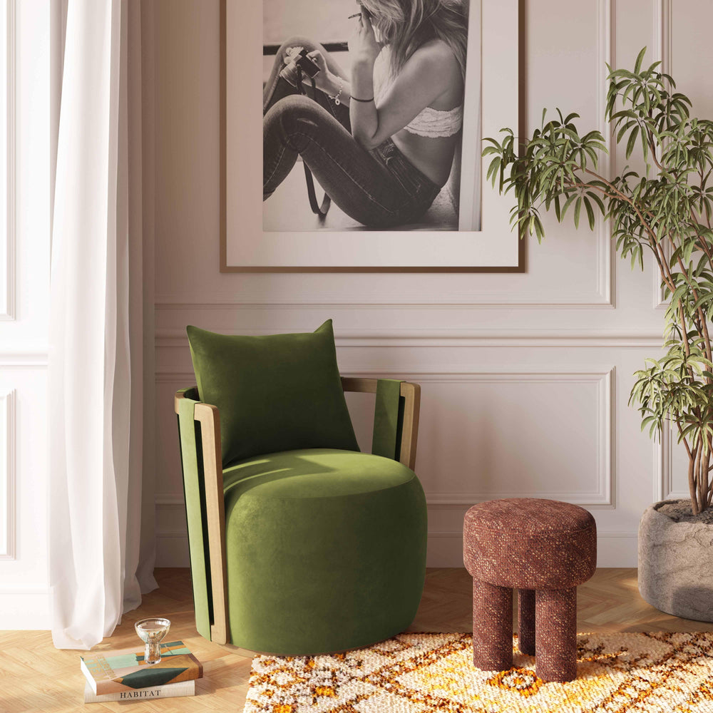 Paolo Upcycled Contract-Grade Fabric Swivel Accent Chair - Green