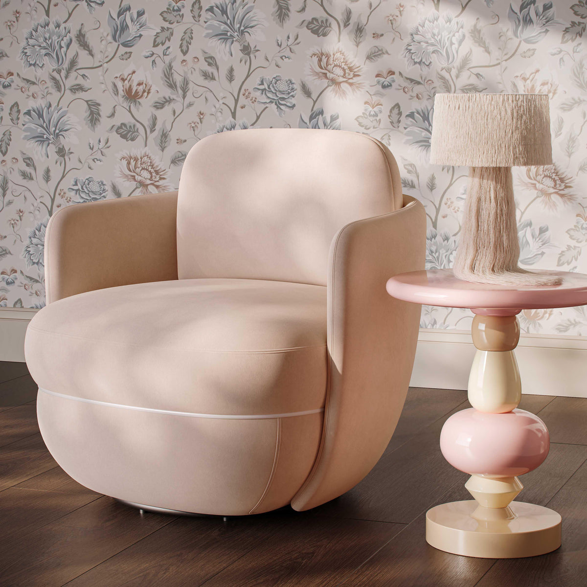 Wolfie Performance Velvet Swivel Accent Chair - Blush