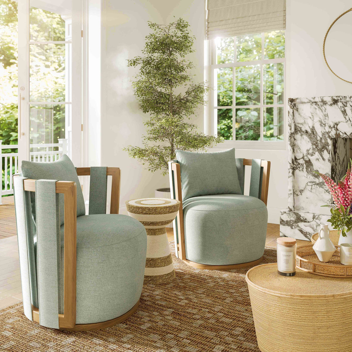 Paolo Textured Contract-Grade Weave Fabric Swivel Accent Chair