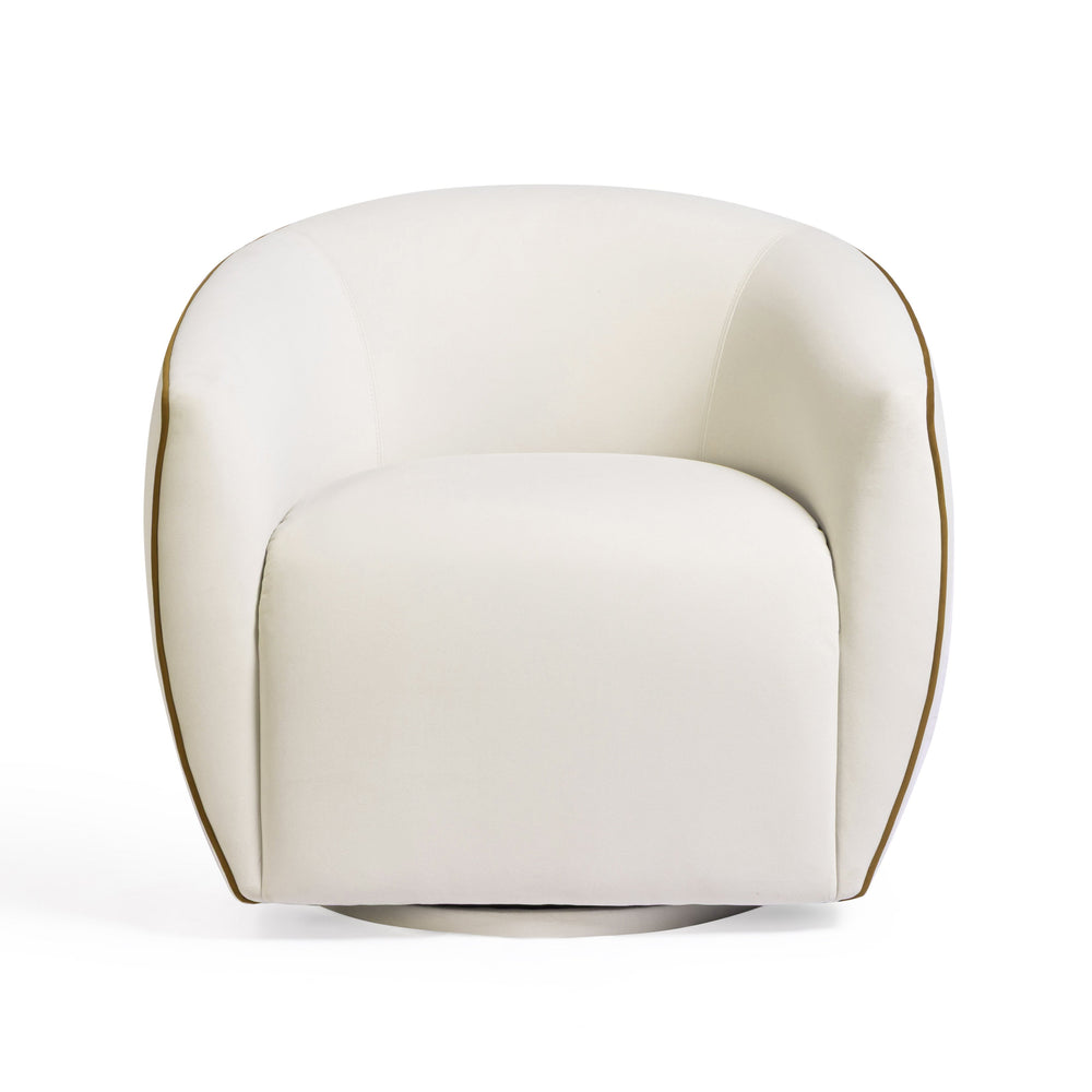 Jordan Contrast Piping Performance Velvet Swivel Accent Chair - Chocolate Brown / Cream