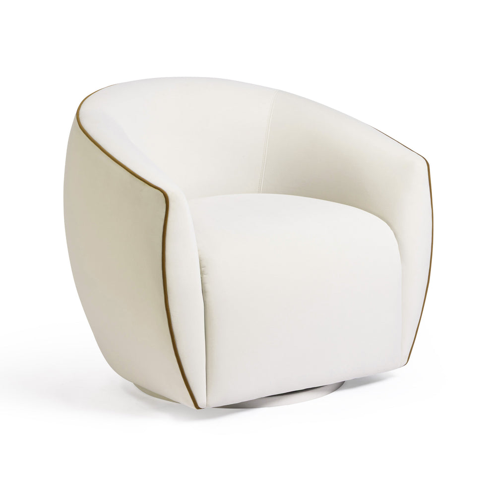 Jordan Contrast Piping Performance Velvet Swivel Accent Chair - Chocolate Brown / Cream