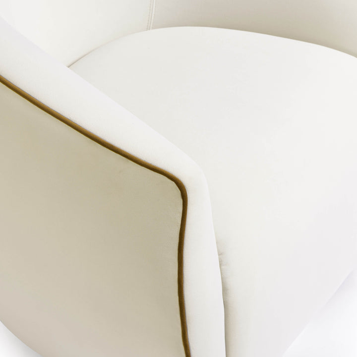 Jordan Contrast Piping Performance Velvet Swivel Accent Chair - Chocolate Brown / Cream