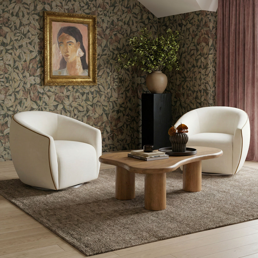 Jordan Contrast Piping Performance Velvet Swivel Accent Chair - Chocolate Brown / Cream
