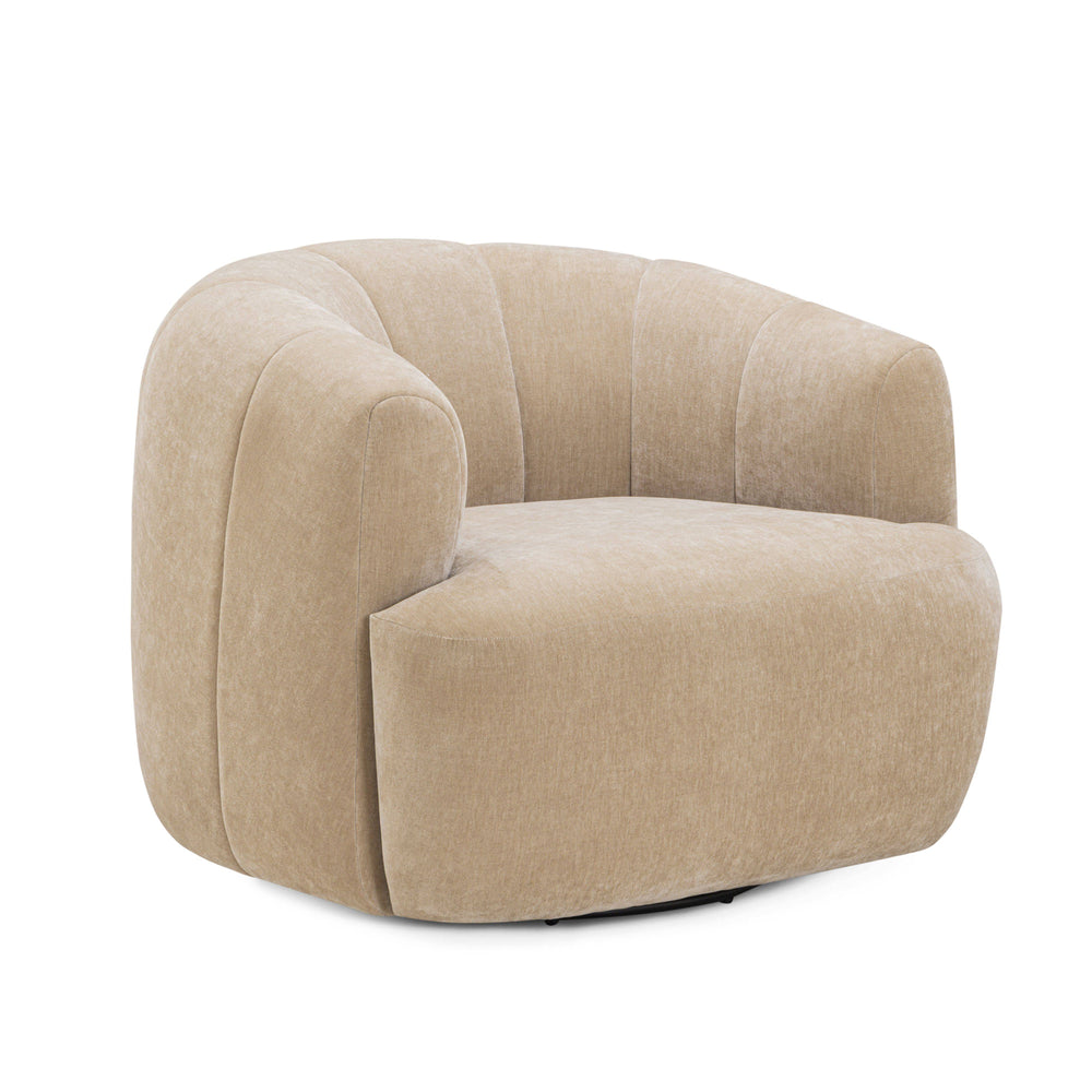 Jasmine Upcycled Contract-Grade Basketweave Fabric Swivel Accent Chair - Oat