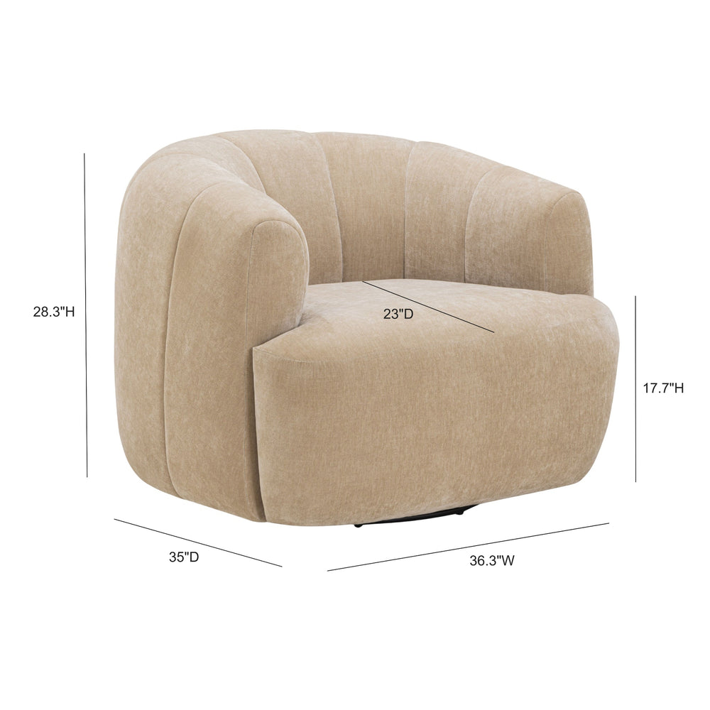 Jasmine Upcycled Contract-Grade Basketweave Fabric Swivel Accent Chair - Oat