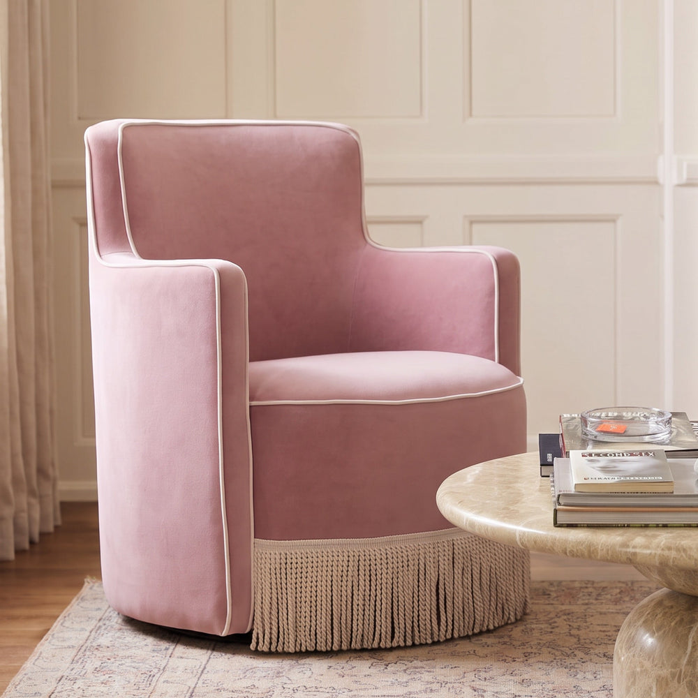 Passe Tasseled Velvet Swivel Accent Chair